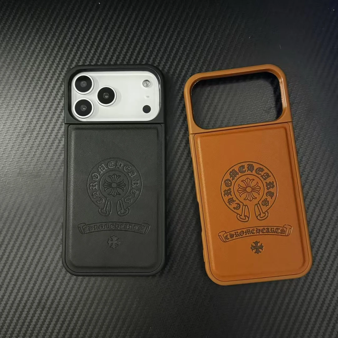 皮质压花克罗心适用苹果17promax手机壳iPhone16潮牌15/14/13高级