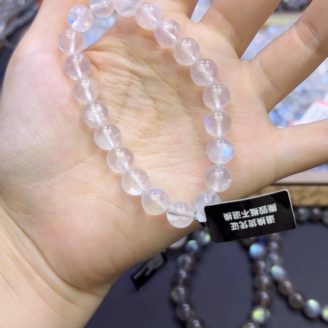 月光石手串未镶嵌蓝月光单圈卡9mm左右