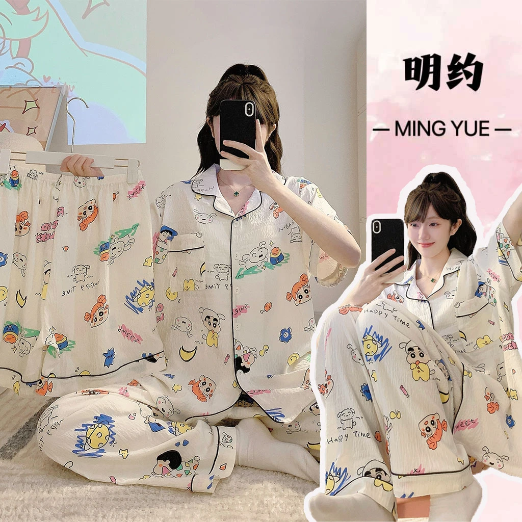 纾晳云/三件套2025新款睡衣女云朵棉夏季短袖宽松家居服大码套装