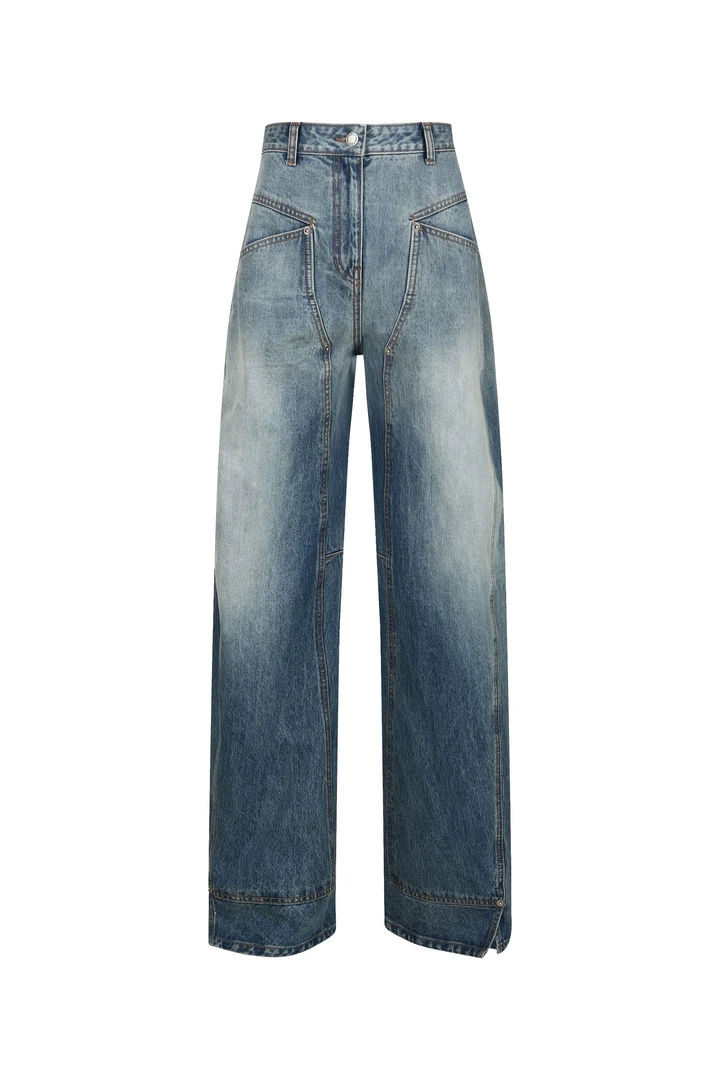 YCH水洗弯刀牛仔阔腿裤