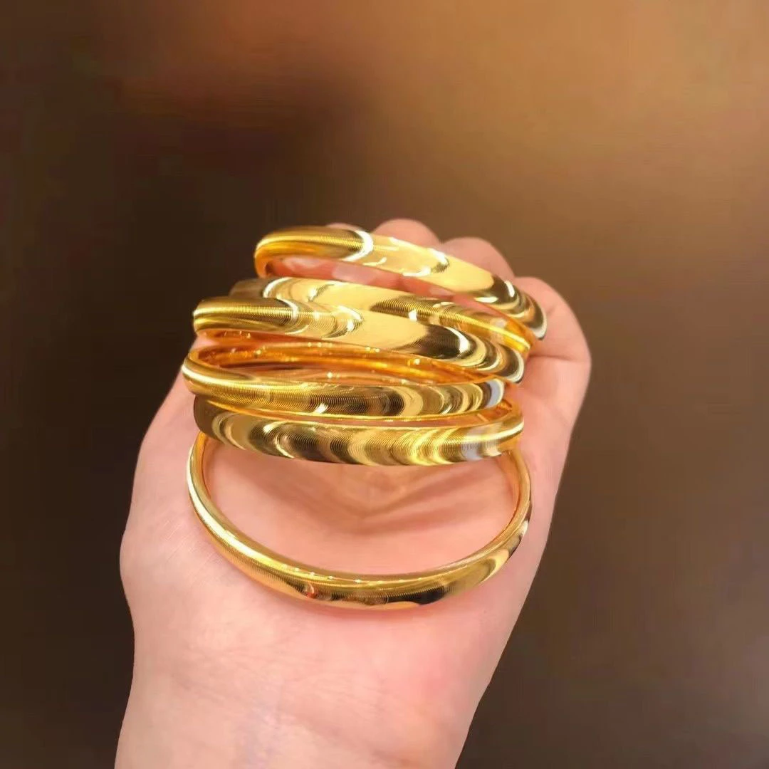 合金手镯 合金电镀真金cnc猫眼手镯女立体素圈轻奢手环爆款时尚闪