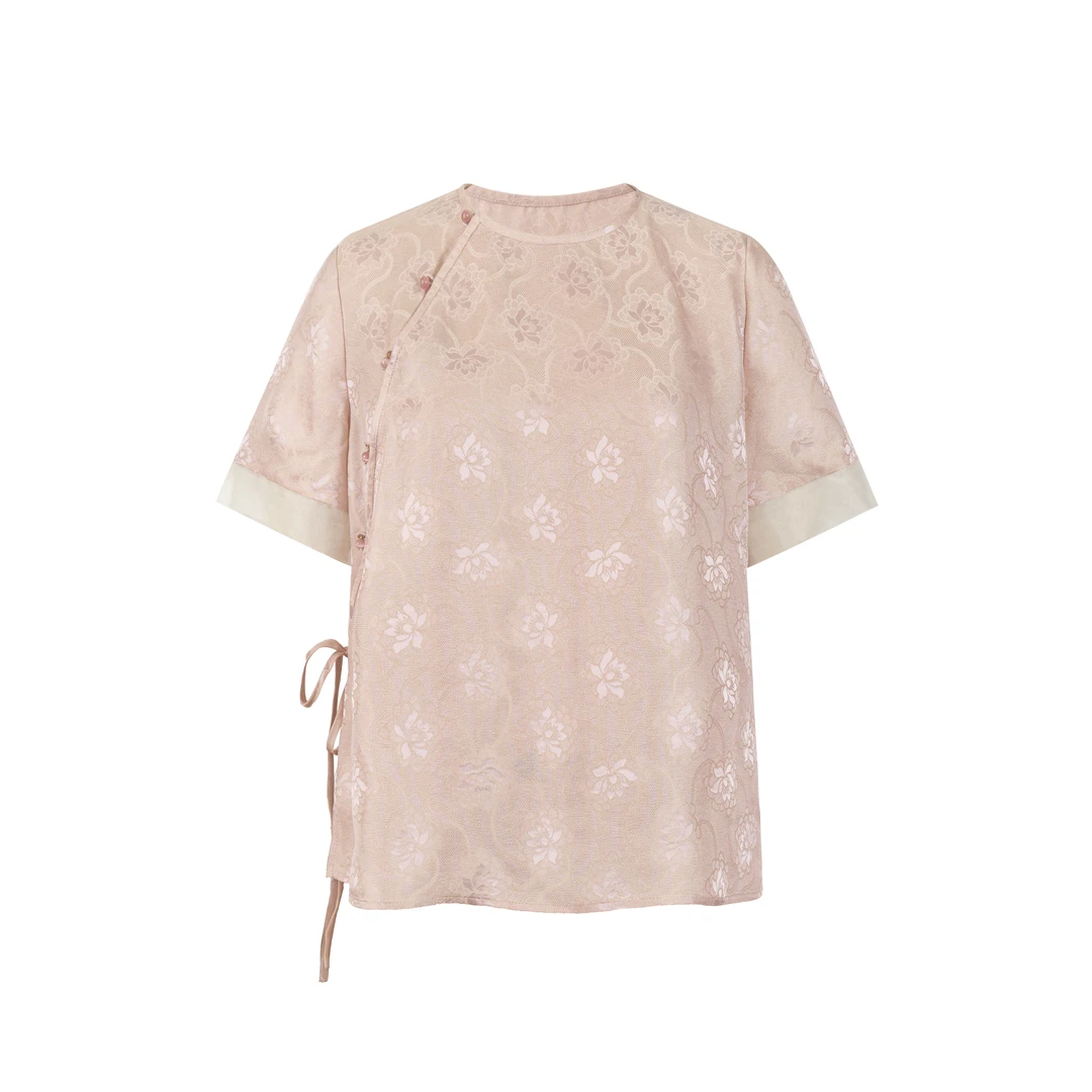 【云绾】国风入夏穿搭圆领出游小众气质半袖新中式轻奢桑蚕丝衬衫