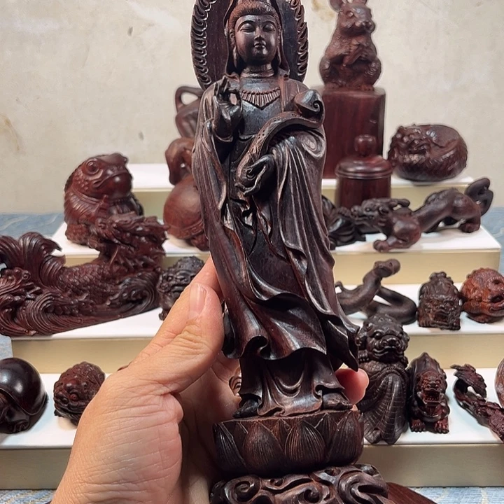 蜡***星檀香木小叶紫檀观音摆件