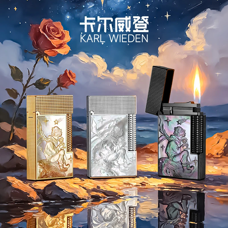 卡尔威登KW【小王子】贝雕马年高档打火机防风纯铜侧滑砂轮式点火
