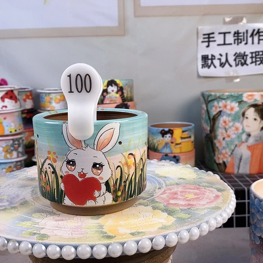 紫砂花盆娜*红陶手绘花盆