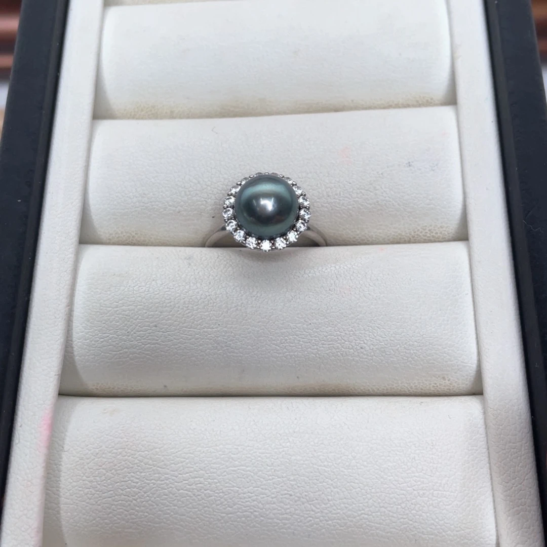 银S925镶嵌戒圈海水珍珠