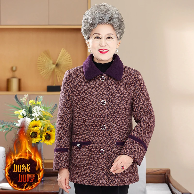 冬季新款中老年加绒加厚妈妈装外套上衣