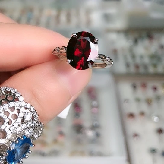 石榴石戒指银S925镶嵌