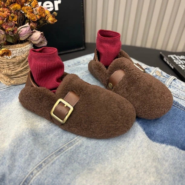 小雨家【韩版】新款加棉舒适平底外穿百搭洋气豆豆瓢鞋一脚蹬女鞋