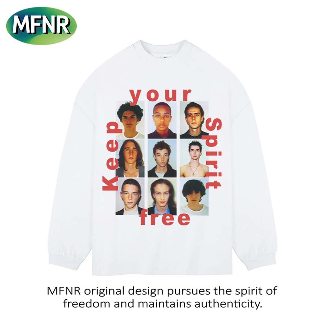 美式复古人物印花长袖t恤男秋季新款圆领宽松街头重磅纯棉上衣女