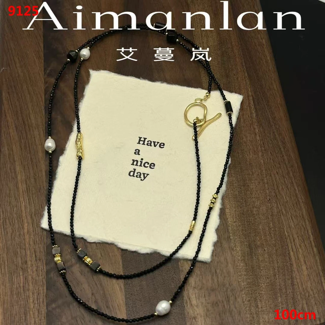 艾蔓岚9125多戴法叠戴黑尖晶多层项链长款毛衣链秋冬气质时尚百搭