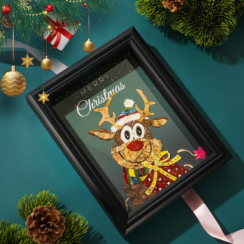 圣诞麋鹿蝶翅画真实蝴蝶昆虫标本创意特色家居挂画玄关摆件圣诞礼