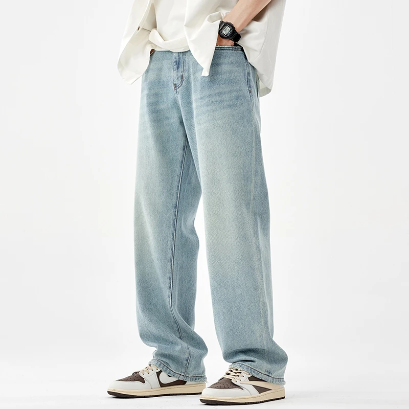 男装春夏美式无弹宽松直筒牛仔裤男长裤百搭休闲软牛仔裤