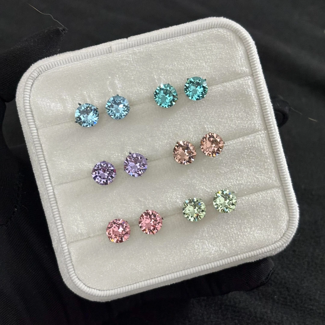 钛合金耳饰 6.2mm钛合金爆闪爪镶真华子耳骨耳蜗防敏正品华子钻