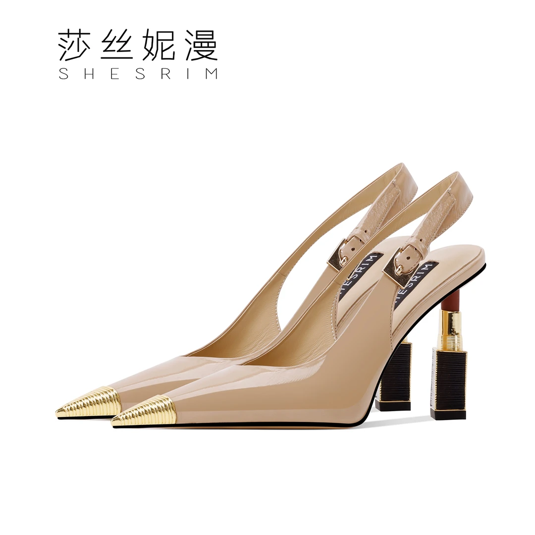 夏季秀场时装女士凉鞋性感口红跟尖头高跟浅口包头凉鞋粗跟性感女