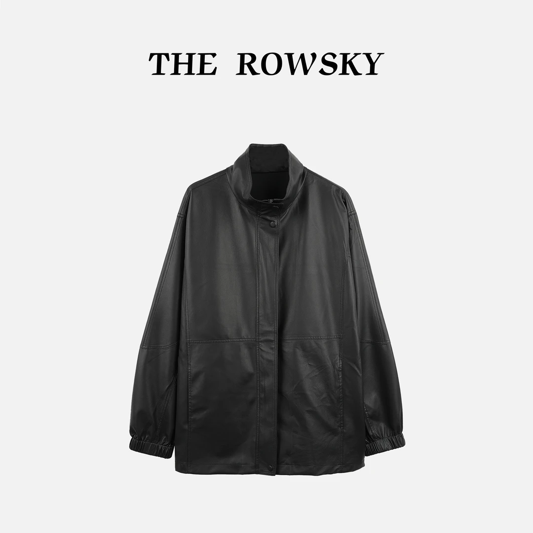 杨圣坤2025秋季新品0.3超薄英胚绵羊皮立领宽松皮衣外套EY2581178