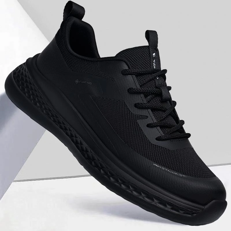 路易圣戈希男鞋2025款夏季透气网面男士休闲鞋百搭飞织黑色运动鞋