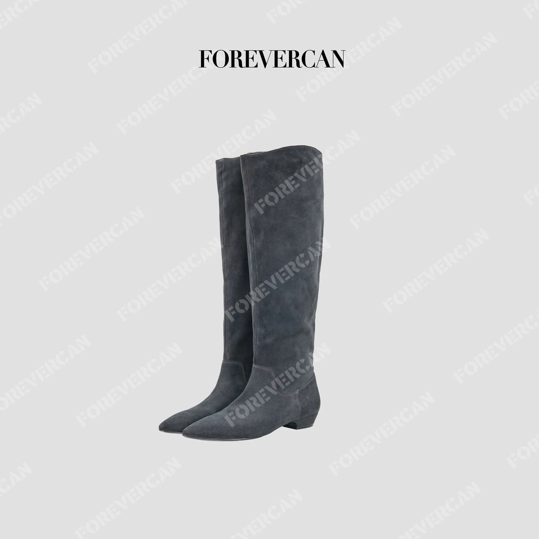 FOREVERCAN【新品彩蛋】深灰色磨砂牛皮长靴XZ27456
