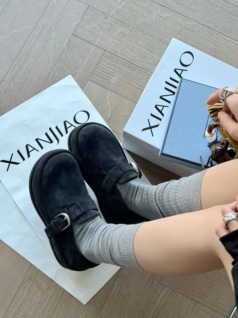 磨砂厚款休闲风圆头皮带扣乐福鞋休闲韩版保暖