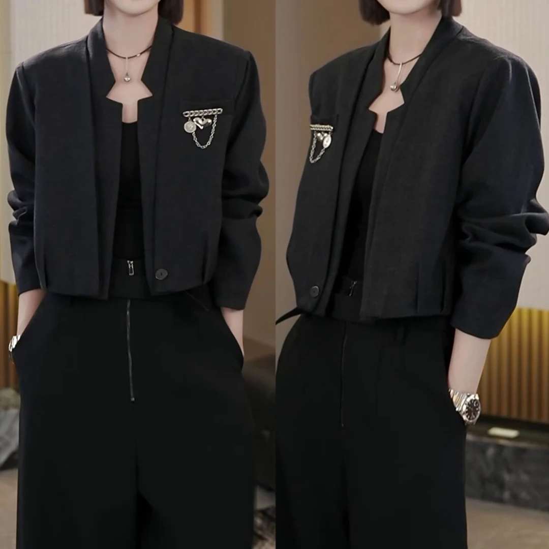 时尚百搭设计气质西服上衣女2025秋季新款宽松显瘦高级感短款西装