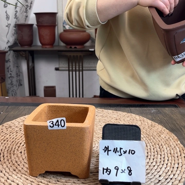 紫砂花盆狗**花特价柴烧小方*2