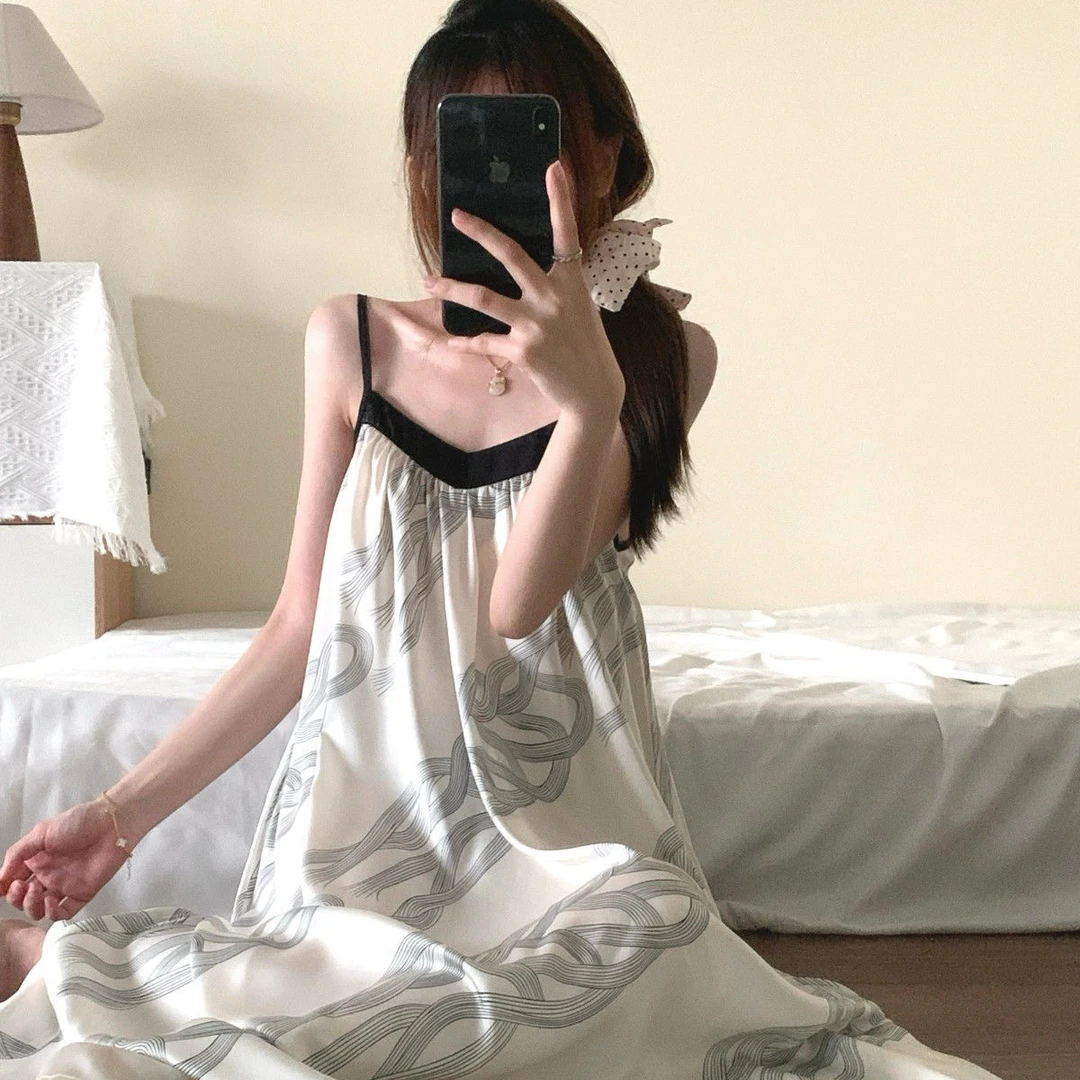 爆款吊带睡衣新款带胸垫性感睡裙女夏季冰丝薄款可外穿舒适家居服