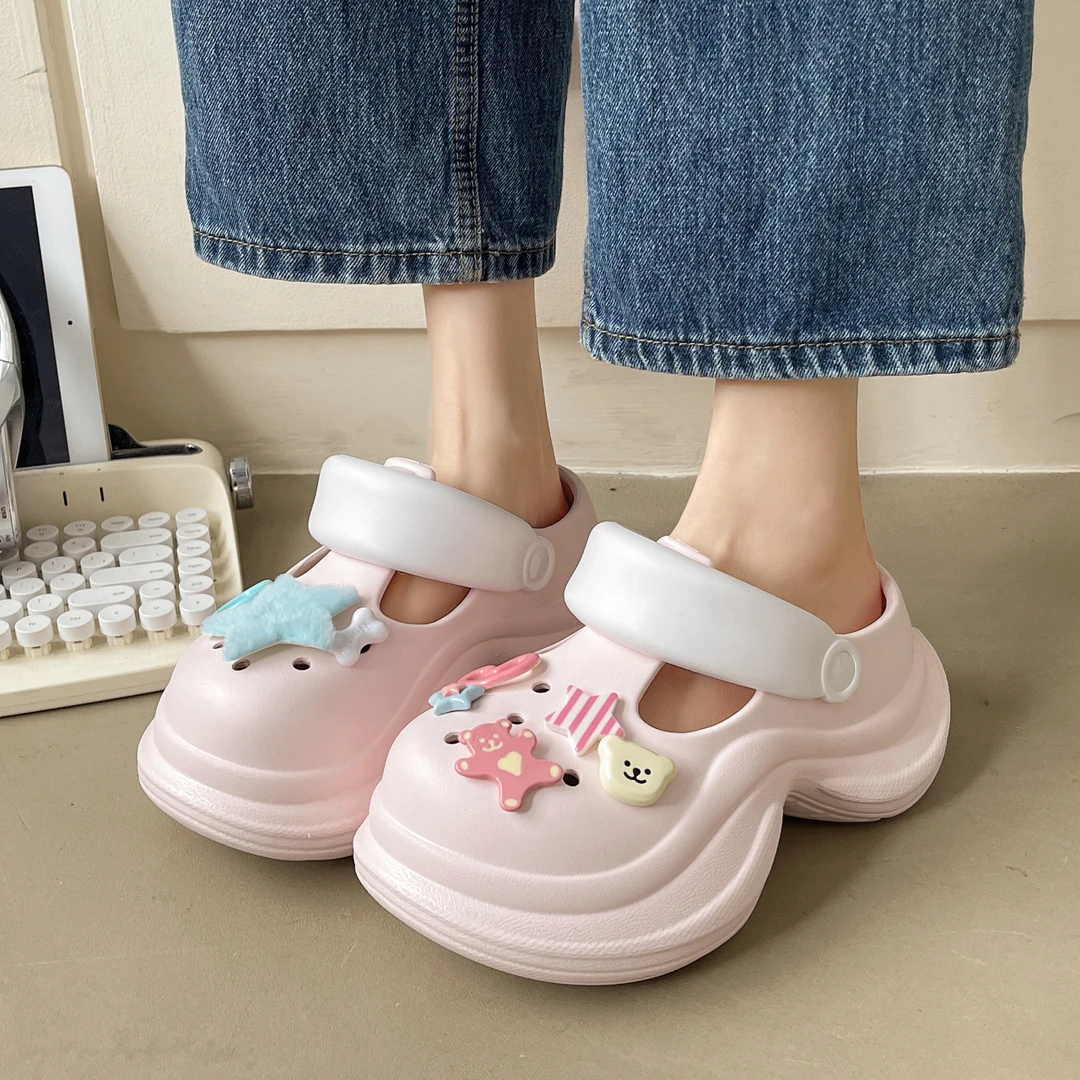 卡通可爱海星厚底洞洞鞋女2025春夏新款外穿踩屎感防滑包头凉拖鞋