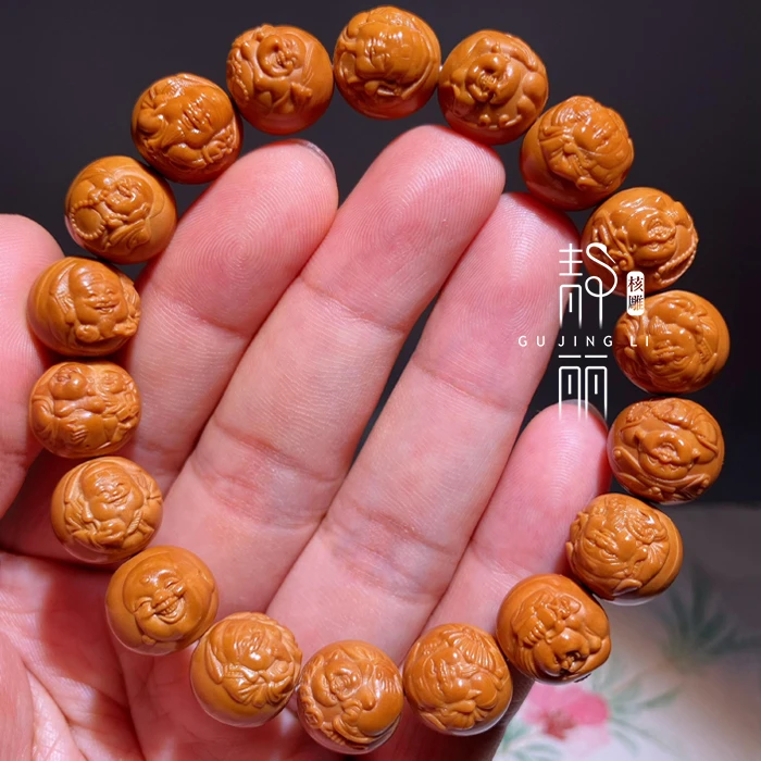 浮雕财迷手串1.4猴头核桃龙炎料雕刻苏工核雕