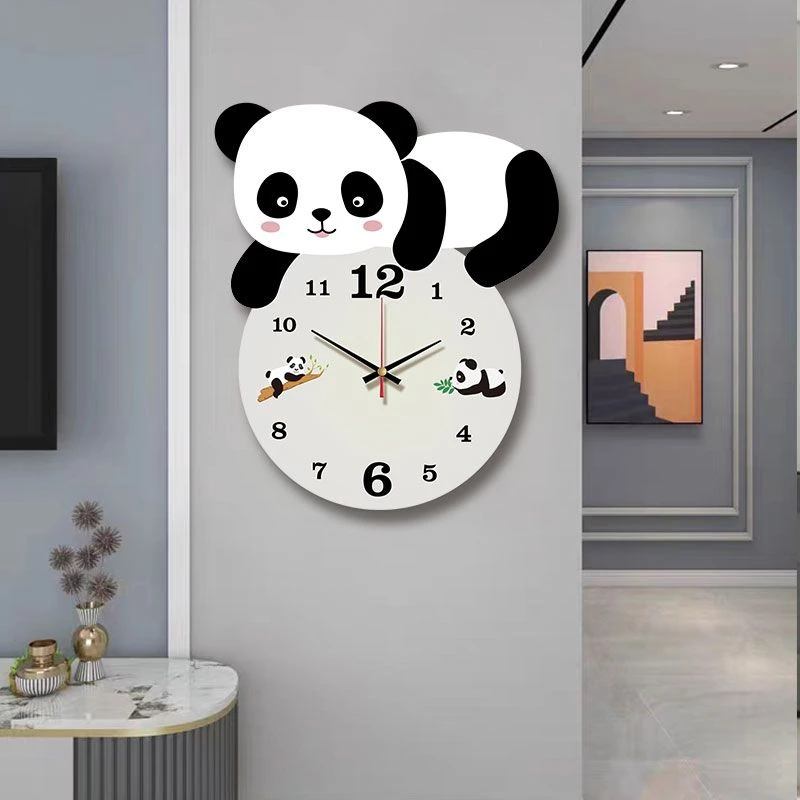 【5235人好评】新款熊猫挂钟家用墙上石英钟创意静音钟表免打孔日