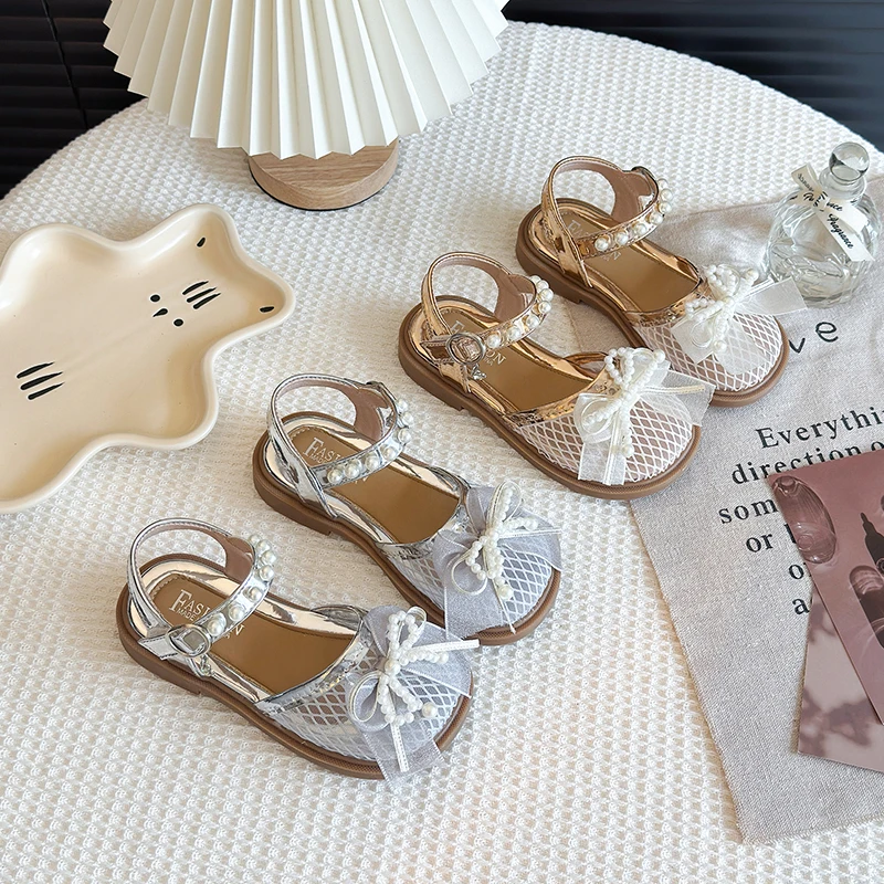 女童凉鞋2025夏季公主鞋韩版网纱包头儿童软底时尚蝴蝶结LLGG-779