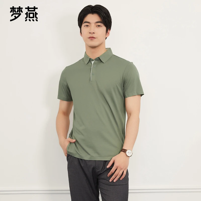 梦燕夏季男短袖商务休闲翻领上衣宽松透气时尚百搭T恤YA15B5067D