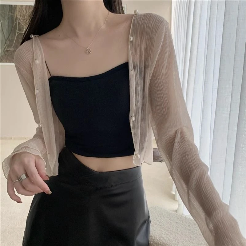 大码冰丝蕾丝防晒衣女装胖mm薄款夏季外搭坎肩衫透视开衫上衣外套