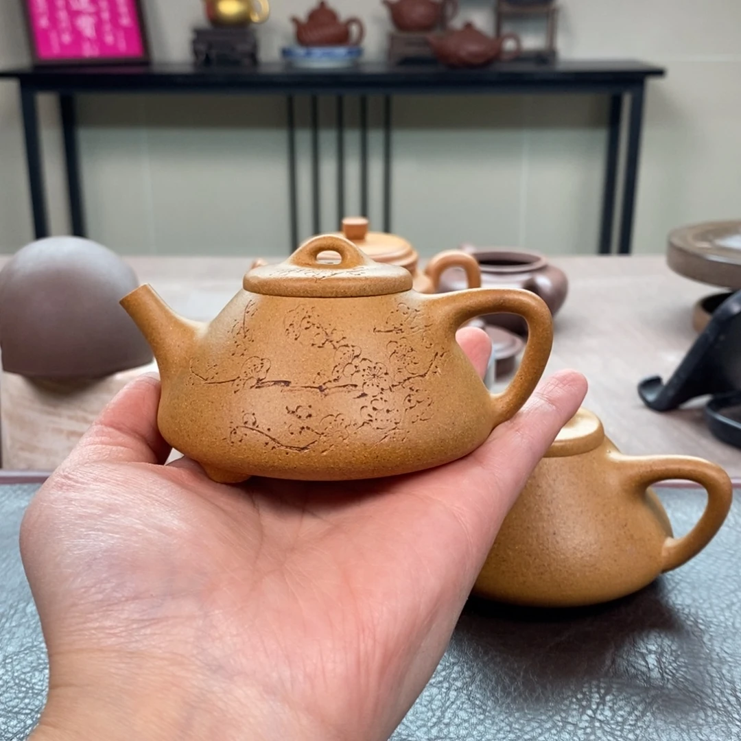 茶壶紫砂黄金段子冶石瓢120cc精工半手