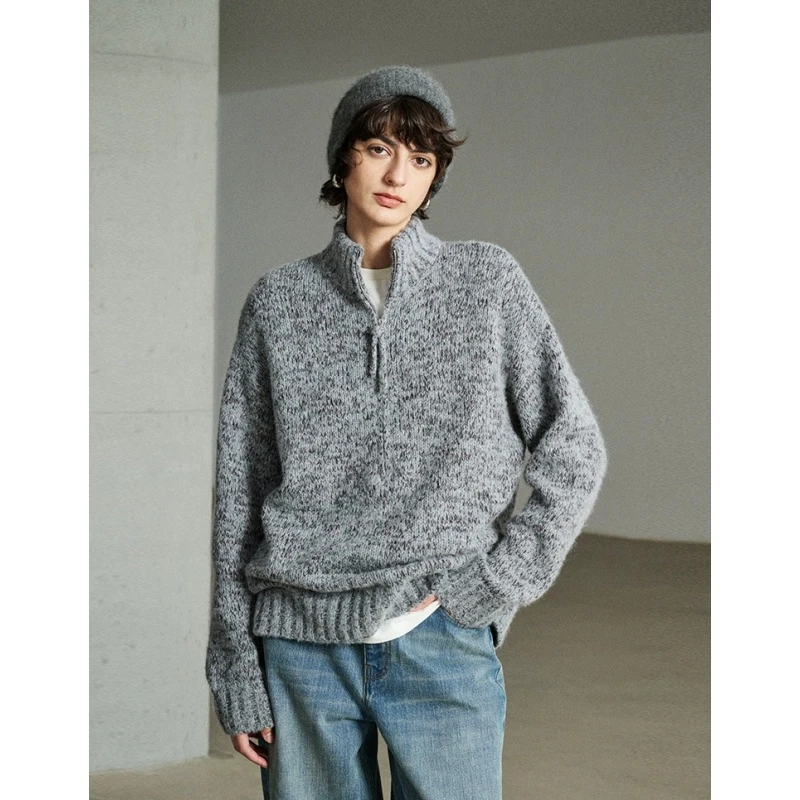 Ayuko｜至简时刻嵿奢秘鲁羊驼毛本色牦牛绒花纱半拉链针织衫6422