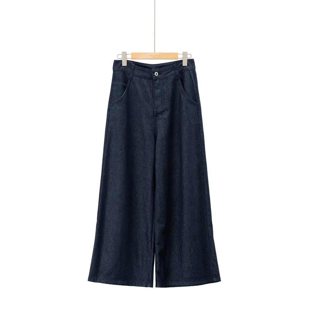 深海际遇宽松垂感舒适气质休闲阔腿牛仔裤