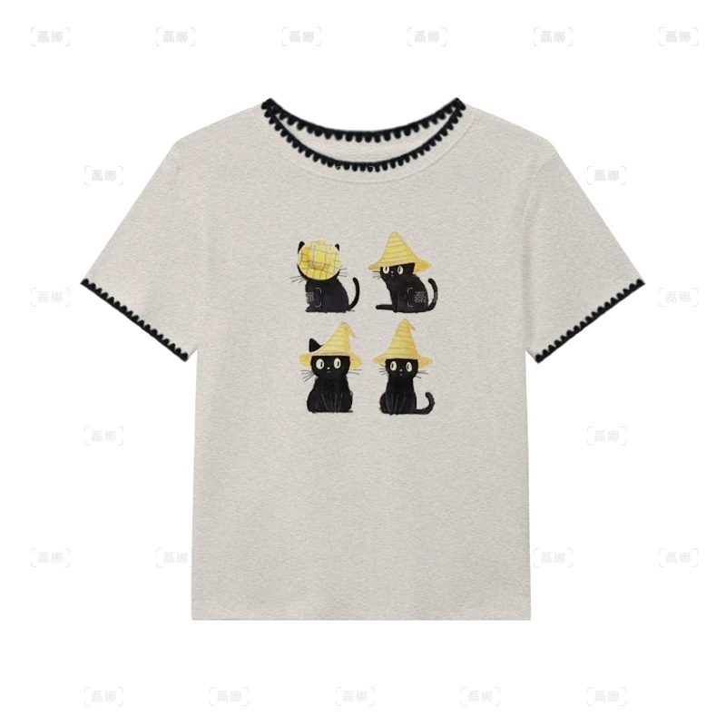 重工减龄刺绣t恤女短袖夏季设计感钩花圆领半袖洋气别致独特上衣