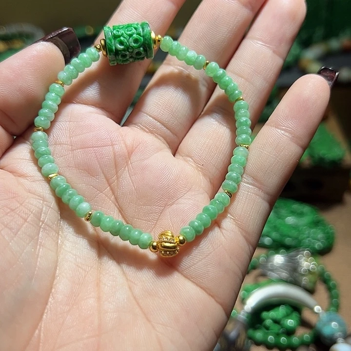 翡翠手串银S925镀金镶嵌翡翠手串