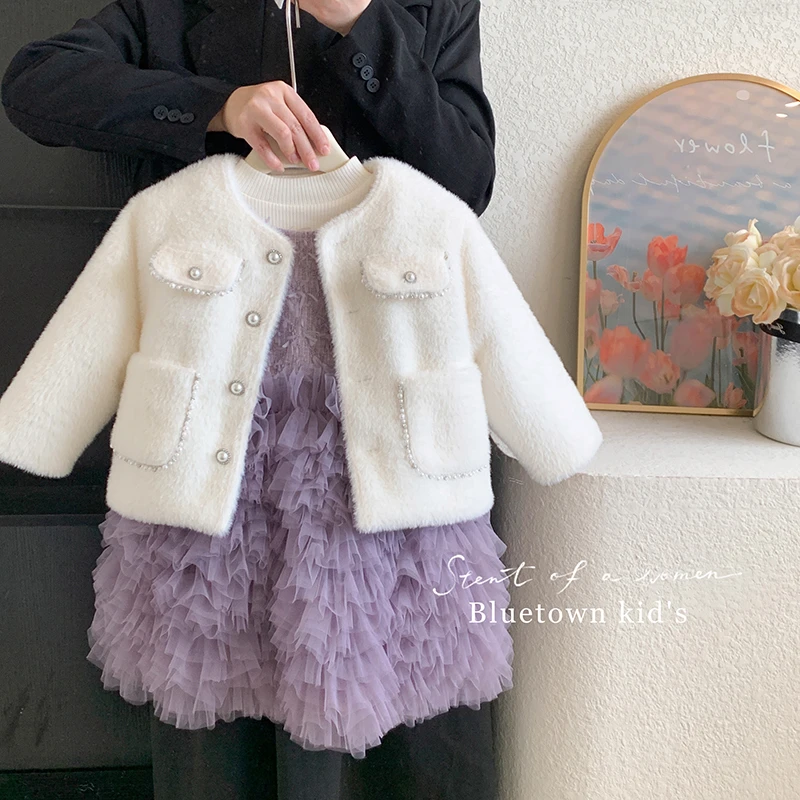 【本妈】“雪绒花”韩版女童夹棉毛毛小香风外套B248 35