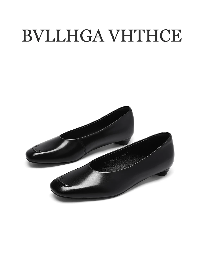 BV【芯片】新款法式小方头低跟时尚百搭商务真皮胎牛皮单鞋女D12