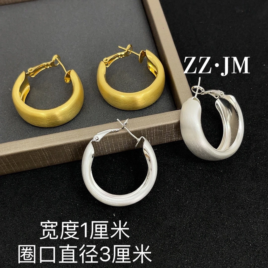 铜合金耳饰 （3厘米拉丝宽素圈）气质复古时尚欧美冷淡风