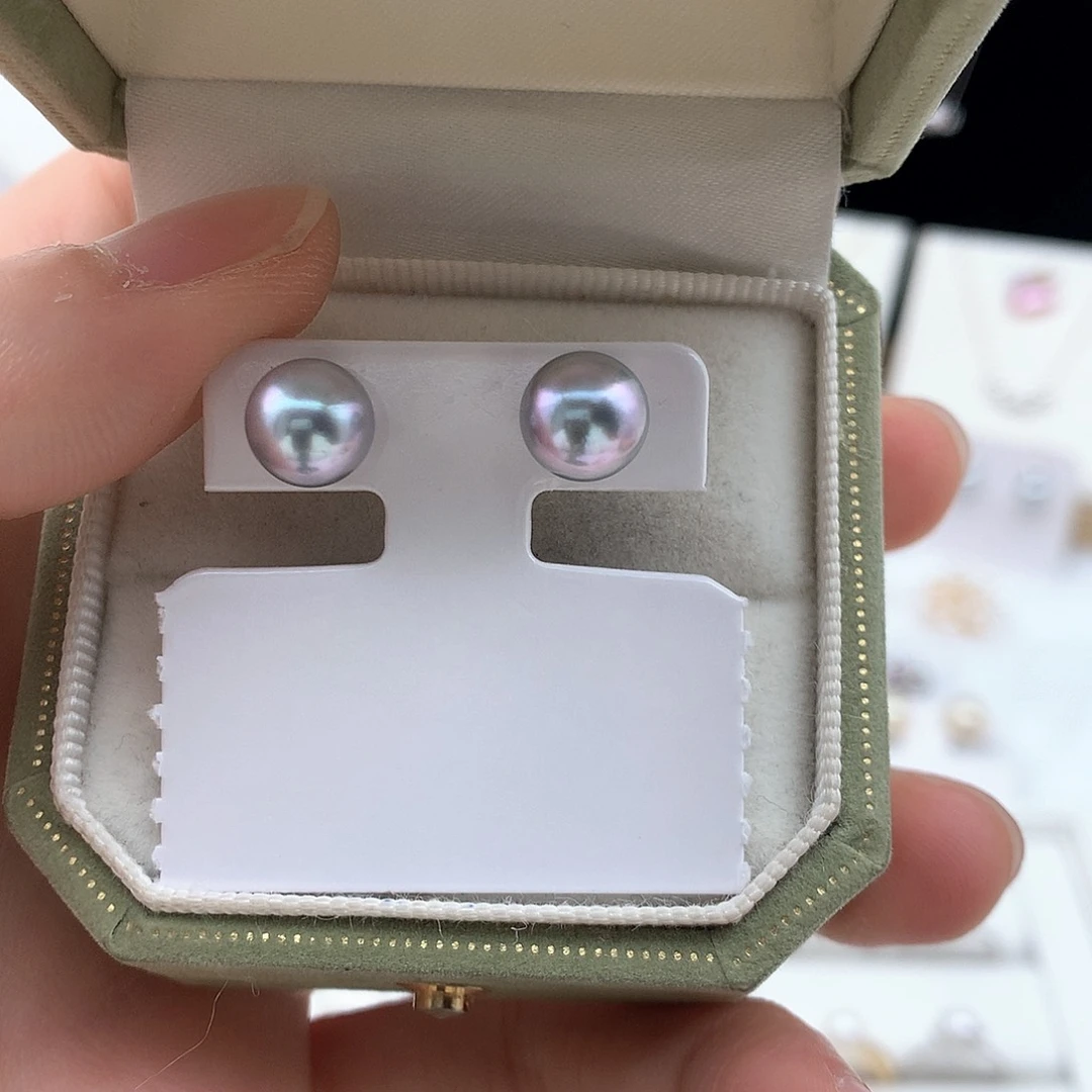 海水珍珠8-8.5mm真多麻素钉18K金镶嵌