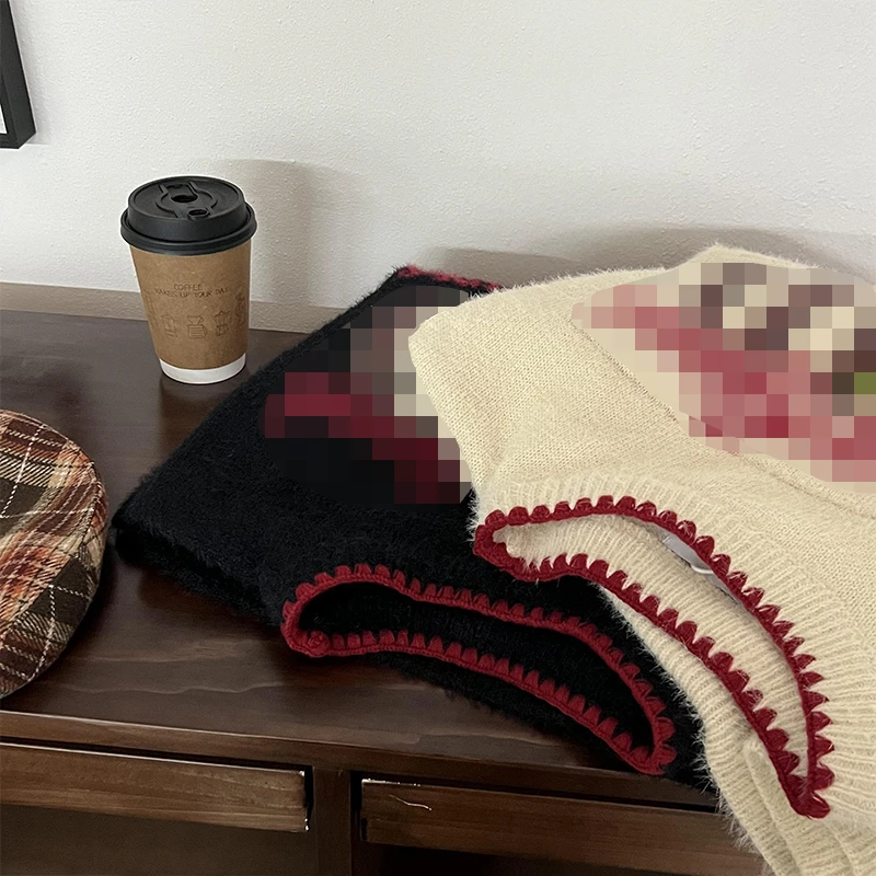 秋冬新款大码复古刺绣圆领毛衣胖mm秋冬季慵懒风宽松上衣