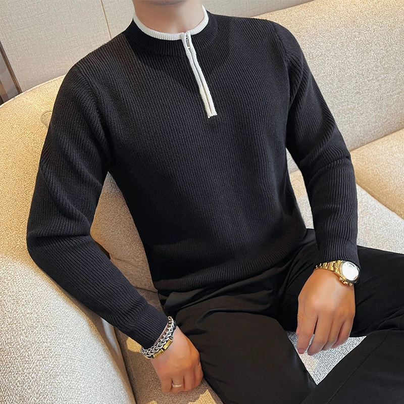 拉链圆领针织毛衣男款爆款2025新款秋冬时尚百搭厚款条纹打底衫