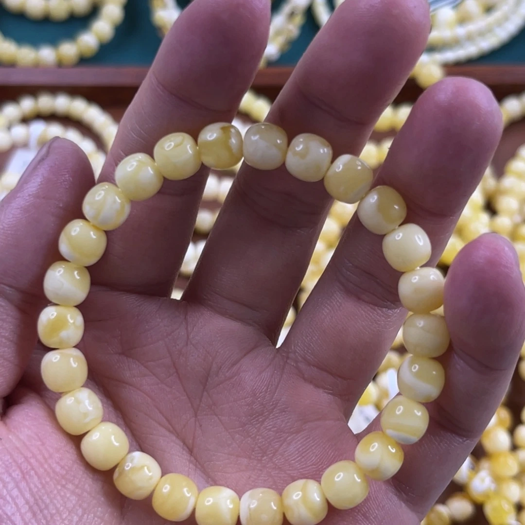 蜜蜡未镶嵌珠宝奇石8mm浓腊白花