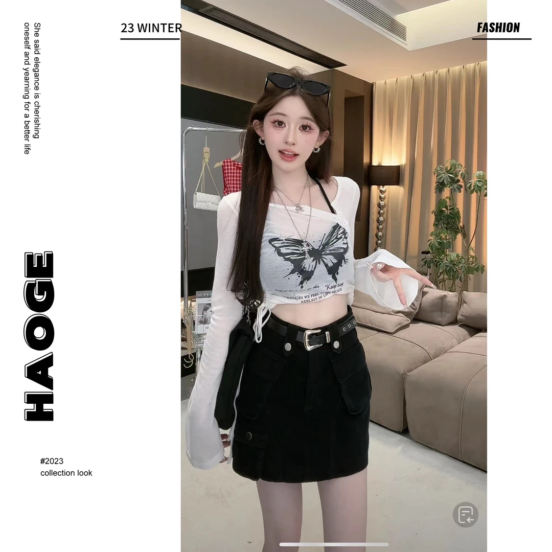 【千寻严选】半身裙C4BSQ3711A秋冬时尚百搭显瘦高腰小众设计感裙子