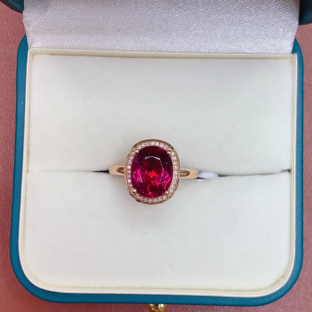 18K金镶天然巴西红色碧玺戒指主石3.2ct时尚精美女士佳品K78198