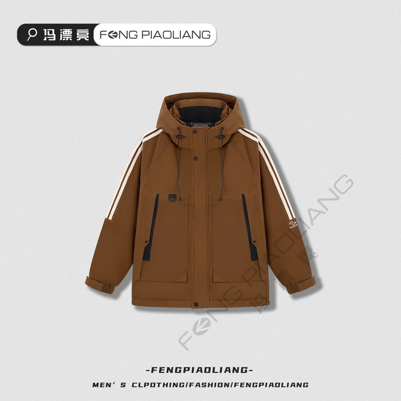 焦糖【户外三防90绒】冬季宠粉宽松潮工装情侣大口袋加厚羽绒服5530