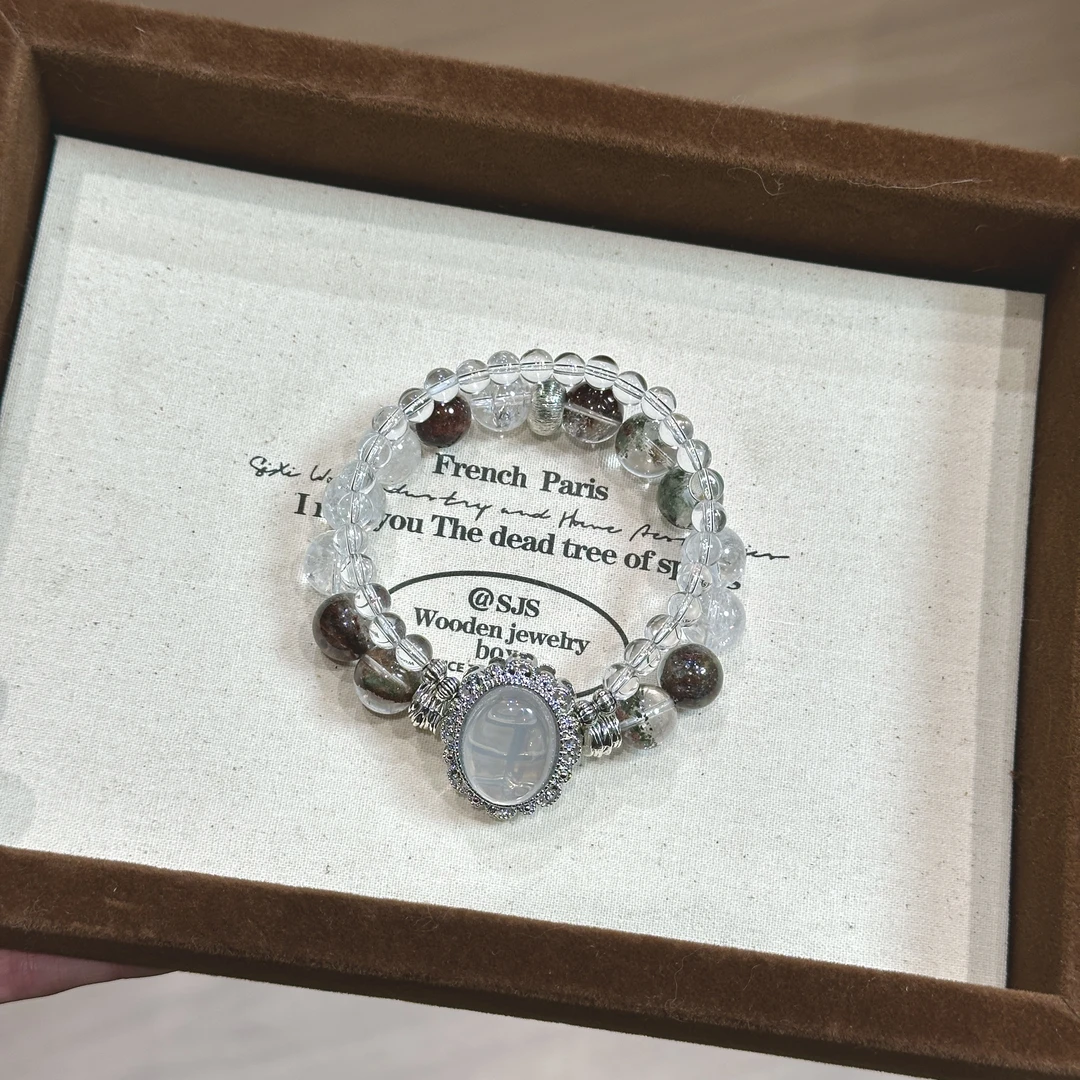 《烟雨苔庭》A507天然水晶幽灵水晶双圈设计款手串多样性发一