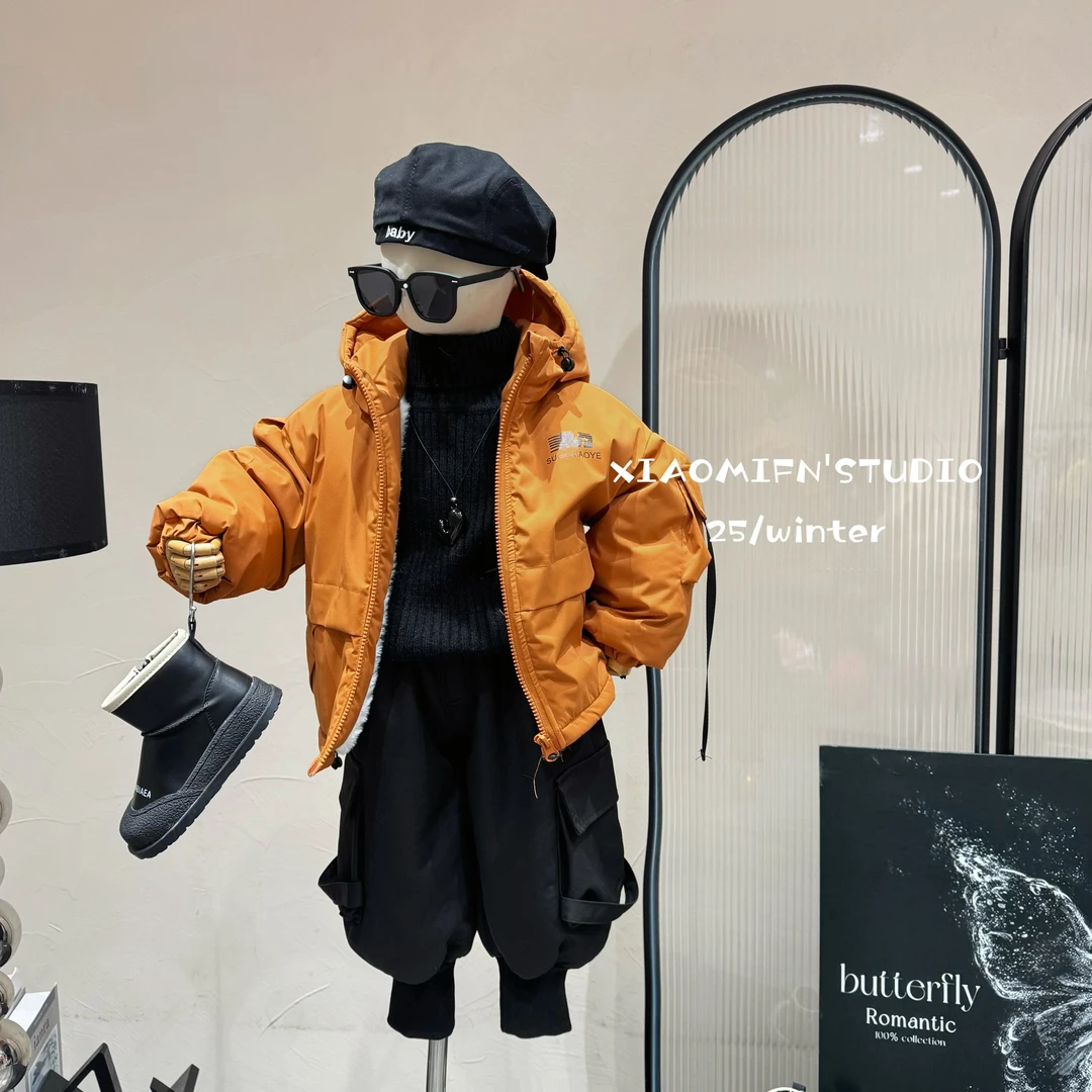 现货【suge小野】2025连帽棉服加绒外套秋冬新款韩版男儿童痞帅8808