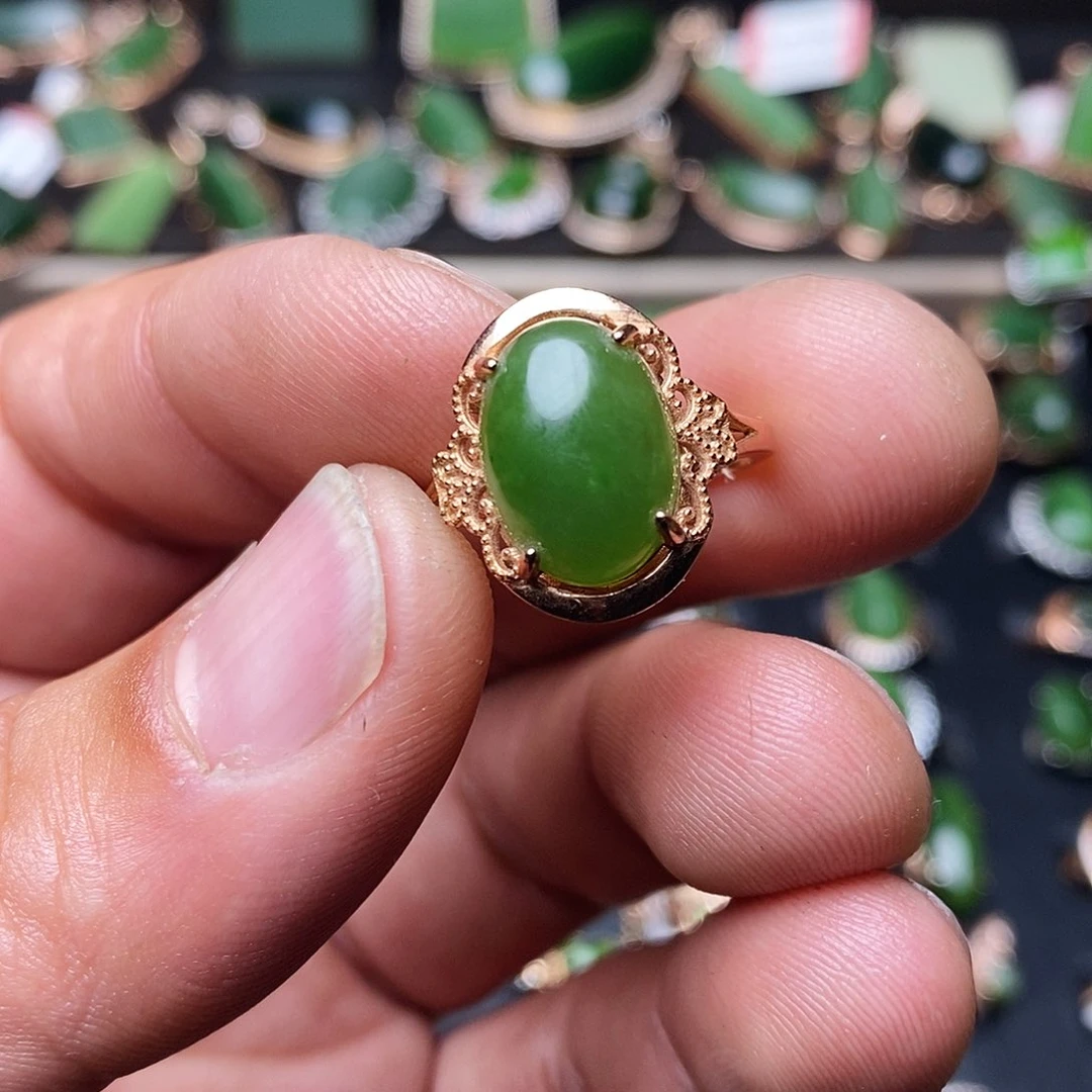 和田玉（碧玉）戒指银S925镶嵌